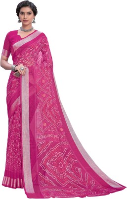 Sariya Printed Bandhani Viscose Rayon, Chiffon Saree(Pink)