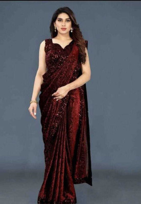 Marimelo Embellished Bollywood Lycra Blend Saree(Maroon)