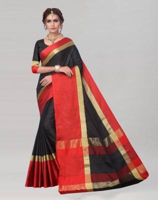 SIRIL Embellished, Woven Kanjivaram Silk Blend, Cotton Silk Saree(Red, Black)