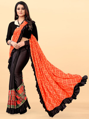 PANETAR Digital Print Bandhani Lycra Blend Saree(Orange)