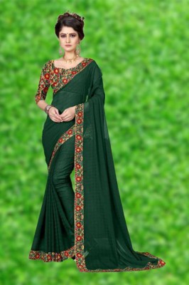 Harsiddhi fashion Solid/Plain Bollywood Chiffon Saree(Dark Green)