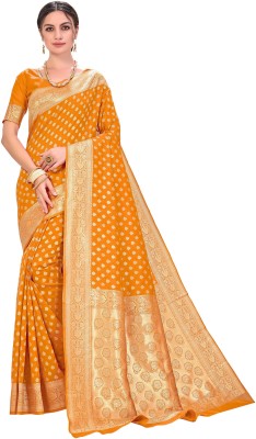 Sariya Woven Kanjivaram Silk Blend, Jacquard Saree(Mustard)