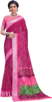 Sariya Printed Leheria Viscose Rayon, Chiffon Saree(Pink)