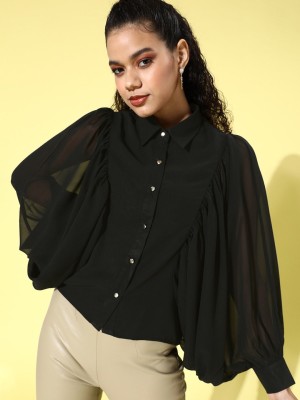 KASSUALLY Women Solid Casual Black Shirt