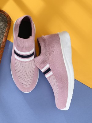 Bucik Women's Pink Flyknit Slip-On Running Sports Shoe Loafers For Women(Pink)