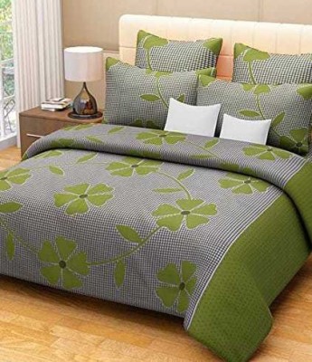 Nakshu 144 TC Polycotton Double Printed Flat Bedsheet(Pack of 1, Green, Grey)