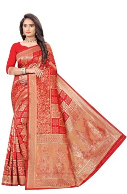 Sagar World Floral Print Bollywood Cotton Silk Saree(Red)