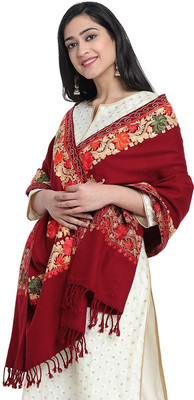 Braid N Cord Polyester Wool Blend Embroidered Women Shawl(Maroon)