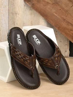 Bucik Men's Brown Synthetic Leather Slip-On Casual Slipper/Flip Flop Slippers