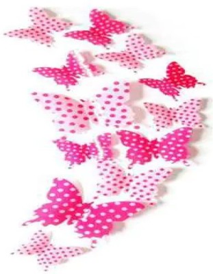 JAAMSO ROYALS 15 cm Dotted Pink Decorative Butterfly Wall Sticker (13 CM x 15 CM ) Self Adhesive Sticker(Pack of 1)