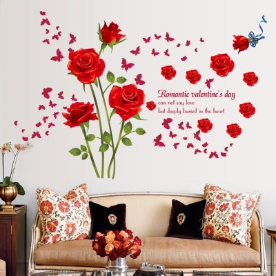 JAAMSO ROYALS 90 cm Beautiful Romantic Flower DIY Red Rose Valentine Day Sticker ( 60 CM x 90 CM) Self Adhesive Sticker(Pack of 1)