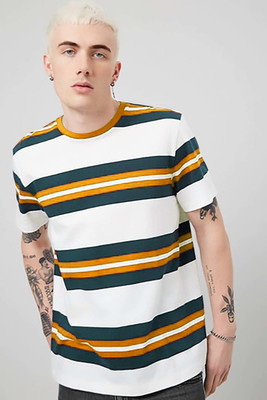 Marvans Designer Sarees Striped Men Round Neck Multicolor T-Shirt