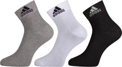 ADIDAS Original Cotton Flat Knit (AD-203) (Grey Mel/White/Black) Men Solid Ankle Length(Pack of 3)