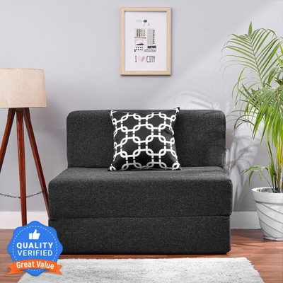 Solis Primus-comfort for all 3X6 size for 1 Person- Jute Fabric Washable Cover 1 Seater Single Foam Fold Out Sofa Cum Bed(Finish Color - Dark Grey Delivery Condition - Pre-assembled)