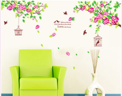 JAAMSO ROYALS 90 cm Vinyl Flowers Birds Decorative Wall Sticker (60 CM X 90 CM) Self Adhesive Sticker(Pack of 1)