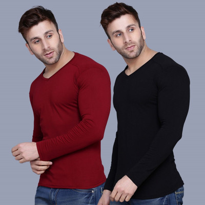 Tees Collection Solid Men V Neck Multicolor T-Shirt