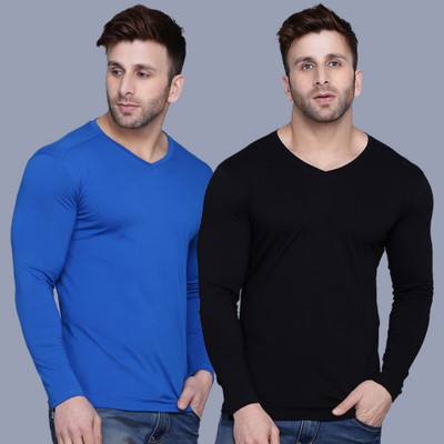 Tees Collection Solid Men V Neck Multicolor T-Shirt
