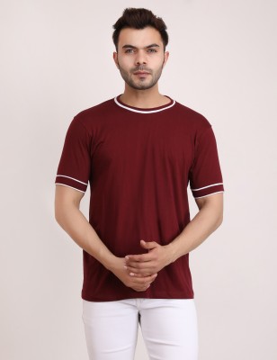 KIVOTEEZ Self Design Men Round Neck Maroon T-Shirt