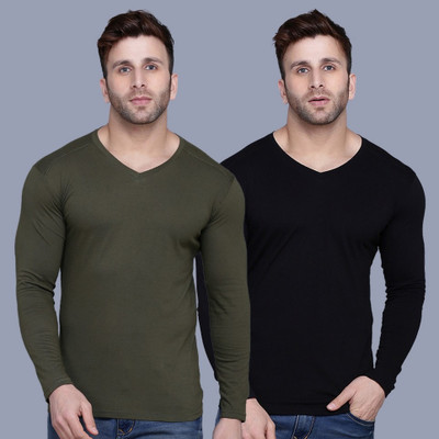 Tees Collection Solid Men V Neck Multicolor T-Shirt
