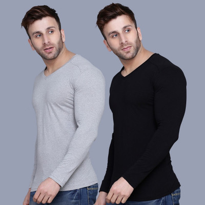 Tees Collection Solid Men V Neck Multicolor T-Shirt