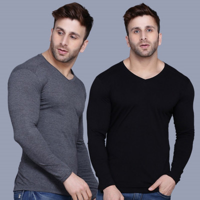 Tees Collection Solid Men V Neck Multicolor T-Shirt