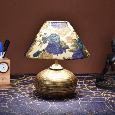 foziq Blue & White Fabric Shade With Antique Terracotta Base Table Lamp(33 cm, Blue, White)