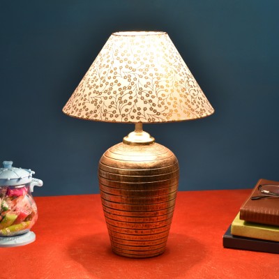 foziq Beige & Gold Fabrc Shade with Antique Terracotta Base Table Lamp(15.5 cm, Beige, Gold)