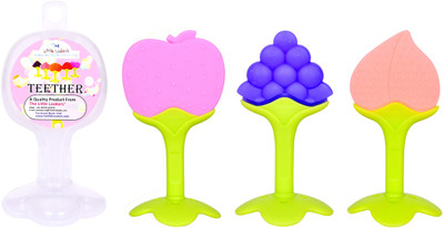 The Little Lookers ™ BPA Free Fruit Shaped Silicone Teether/Nibbler/Feeder/Fruit Teether for Babies (Saver Pack of 3) Teether(Pink, Purple, & Peach)