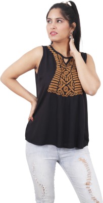 RIHANI FAB Casual Embroidered Women Black Top