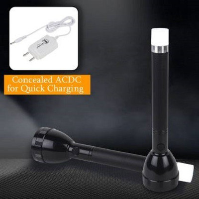 AKR 9050 RECHARGEABLE FLASHLIGHT WITH DUAL LED BULBs Torch Torch Emergency Light 8 hrs Torch Emergency Light(Black, White)