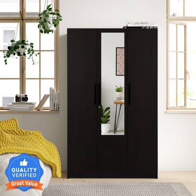 Trevi ozone 3 door wardrobe With mirror Engineered Wood 3 Door Wardrobe  (Finish Color - Wenge, Mirror Included, Knock Down)