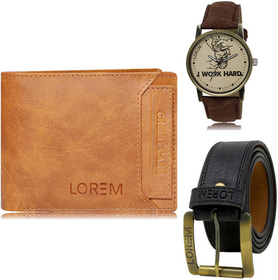 LOREM FZ-LR29-WL06-BL01 Mens Combo Of Watch With Artificial Leather Wallet & Belt Analog Watch  - For Men