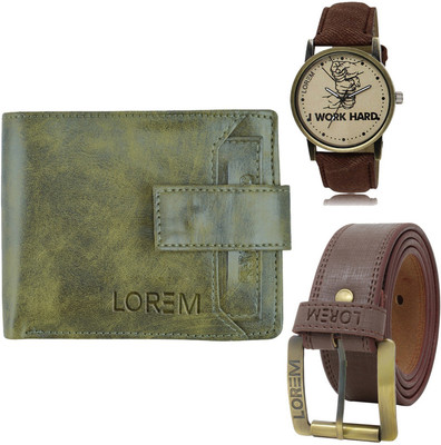 LOREM FZ-LR29-WL22-BL02 Mens Combo Of Watch With Artificial Leather Wallet & Belt Analog Watch  - For Men