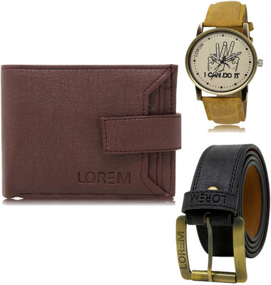 LOREM FZ-LR30-WL09-BL01 Mens Combo Of Watch With Artificial Leather Wallet & Belt Analog Watch  - For Men