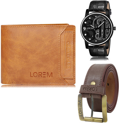 LOREM FZ-LR70-WL06-BL02 Mens Combo Of Watch With Artificial Leather Wallet & Belt Analog Watch  - For Men
