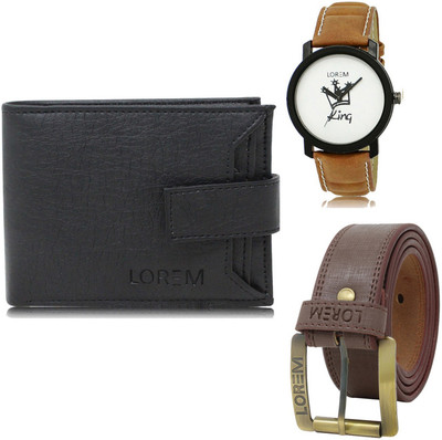 LOREM FZ-LR18-WL08-BL02 Mens Combo Of Watch With Artificial Leather Wallet & Belt Analog Watch  - For Men