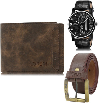 LOREM FZ-LR70-WL04-BL02 Mens Combo Of Watch With Artificial Leather Wallet & Belt Analog Watch  - For Men