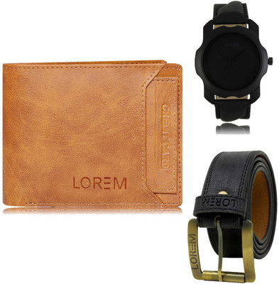 LOREM FZ-LR22-WL06-BL01 Mens Combo Of Watch With Artificial Leather Wallet & Belt Analog Watch  - For Men