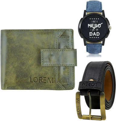 LOREM FZ-LR07-WL22-BL01 Mens Combo Of Watch With Artificial Leather Wallet & Belt Analog Watch  - For Men