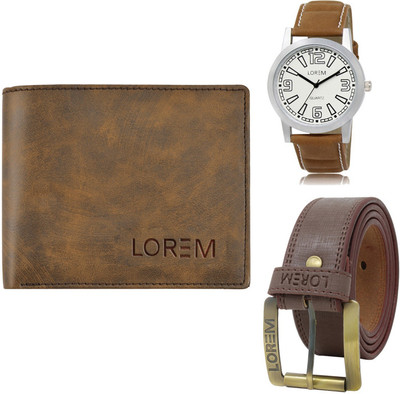 LOREM FZ-LR15-WL25-BL02 Mens Combo Of Watch With Artificial Leather Wallet & Belt Analog Watch  - For Men