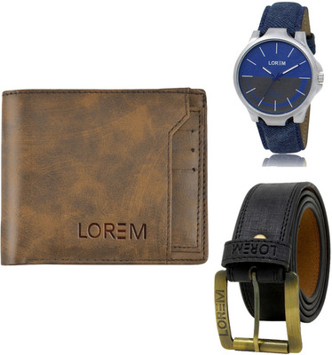 LOREM FZ-LR24-WL24-BL01 Mens Combo Of Watch With Artificial Leather Wallet & Belt Analog Watch  - For Men