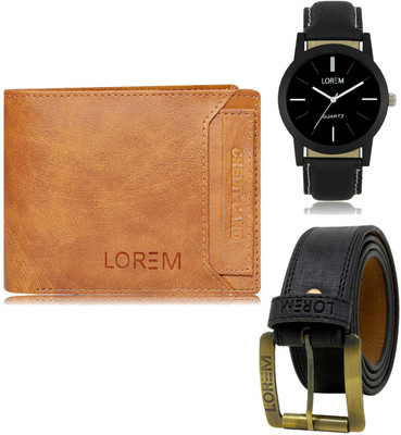 LOREM FZ-LR05-WL06-BL01 Mens Combo Of Watch With Artificial Leather Wallet & Belt Analog Watch  - For Men