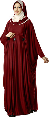 MEHAR Polyester Solid Abaya With Hijab(Maroon)