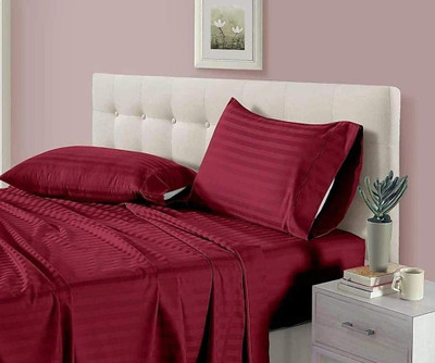 shrinin creation Cotton Double Flat 310 TC Striped Bedsheet(Pack of 1, Maroon)