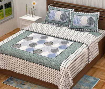 G Craft Cotton Queen Flat 300 TC Printed Bedsheet(Pack of 1, Green)
