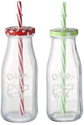 FLOSTRAIN 300 ml Glass Sipper(Pack of 2, Clear)