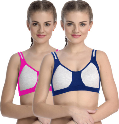 FIMS Sports Bra For Women, Gym Bra Double Layered, Combo Pack 2, Pink Blue 30B Women Sports Non Padded Bra(Blue, Pink)