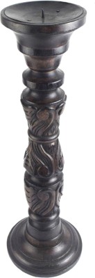 Global Art Traders Beautiful Wood Handcrafted Pillar Shape Candle Stand - Unique Home Décor Wooden 1 - Cup Candle Holder(Black, Pack of 1)