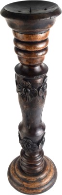 Global Art Traders Wood Pillar Stand Candle Holder – Home Decor Lighting Diya/Candle Stand Wooden 1 - Cup Candle Holder(Brown, Pack of 1)