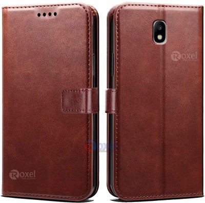 Riyaaz Flip Cover for Samsung Galaxy J7 Pro PU Leather Flip Wallet Case With TPU Silicone Case Cover(Brown, Cases with Holder)